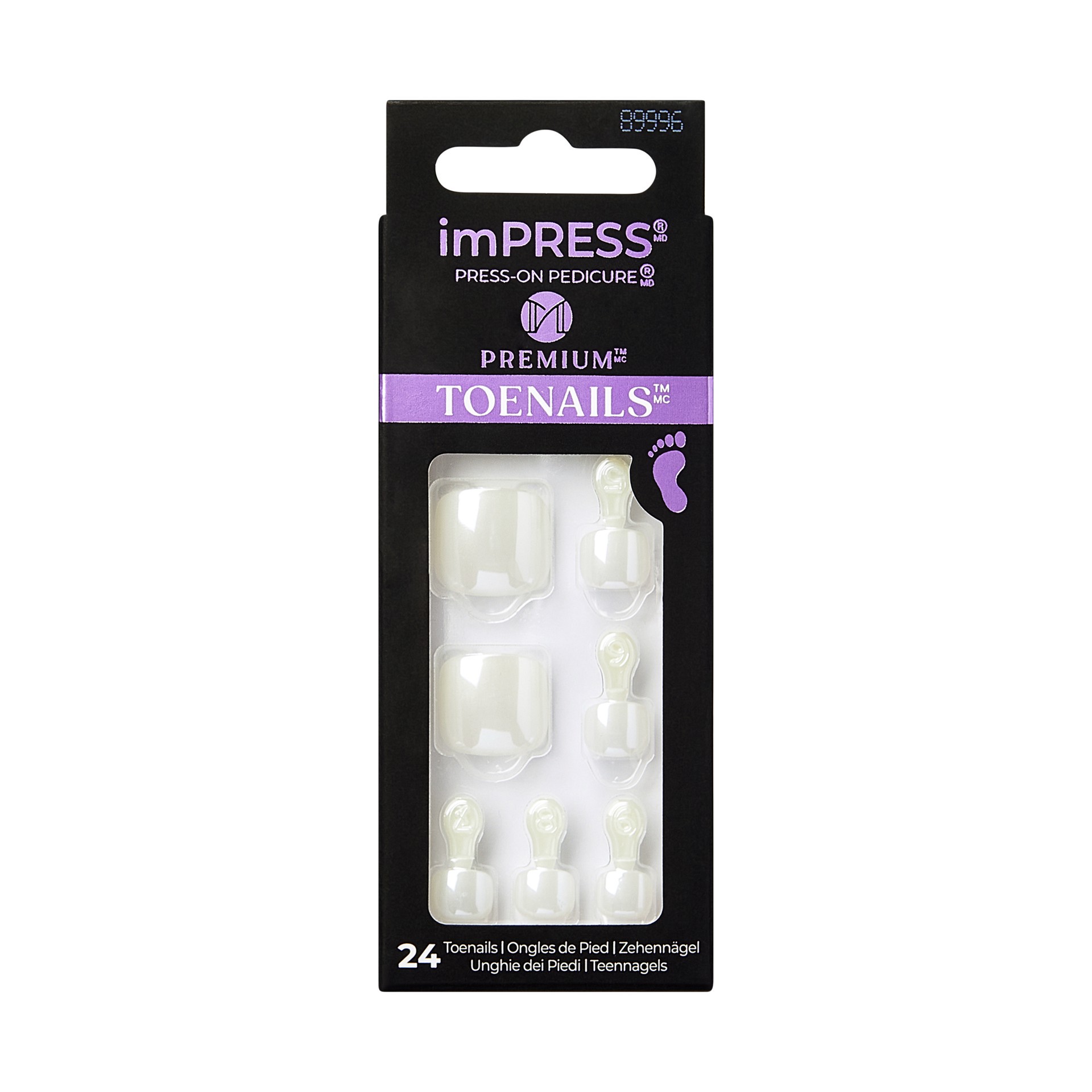 slide 1 of 5, imPRESS Premium Press-On Toenails, No Glue Needed, Glazed Donut, White Square, 27 Ct., 28 pc