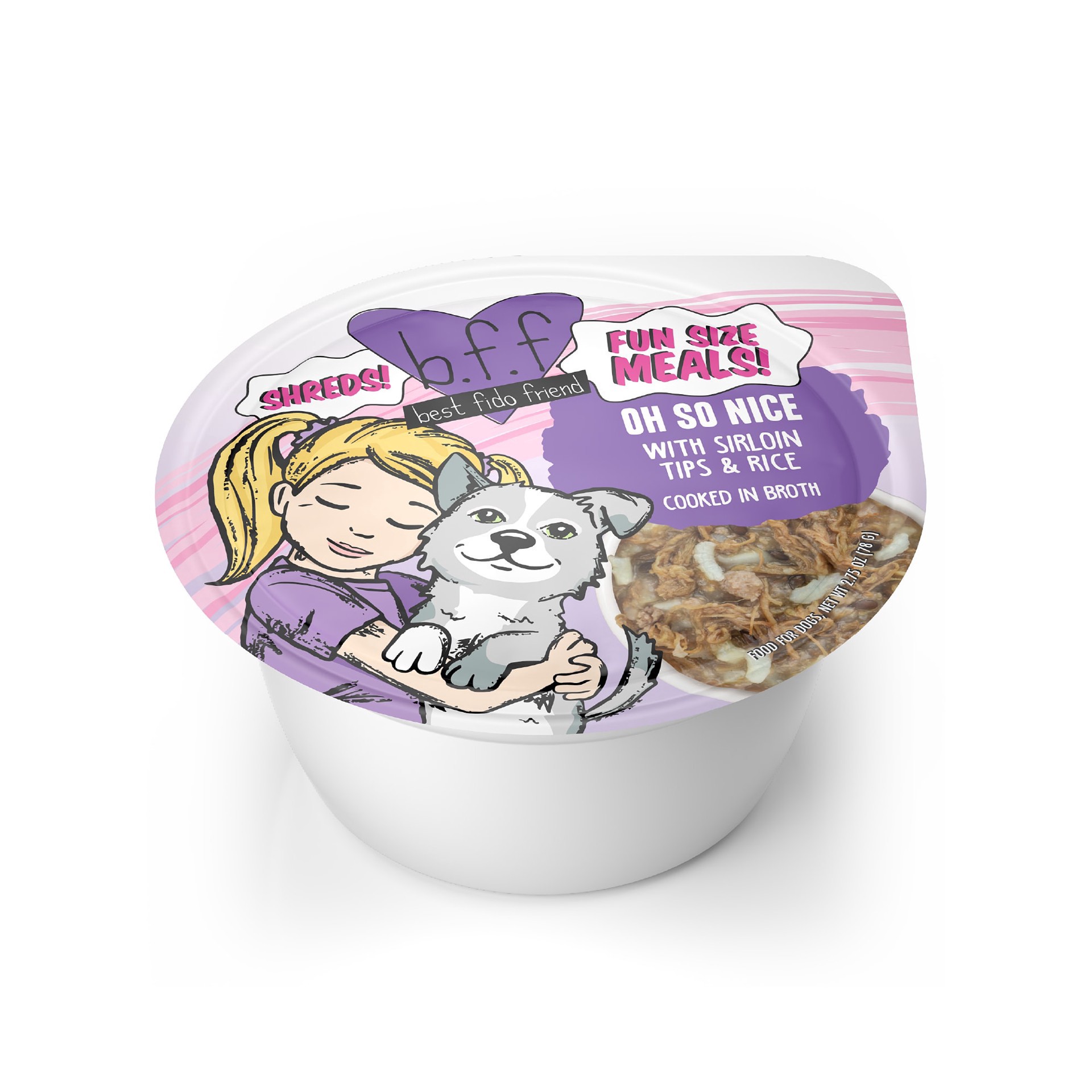 slide 1 of 1, B.F.F. Dog Fun Size Meals! Oh So Nice with Sirloin Tips & Rice in Broth Wet Dog Food, 2.75 oz., 2.75 oz