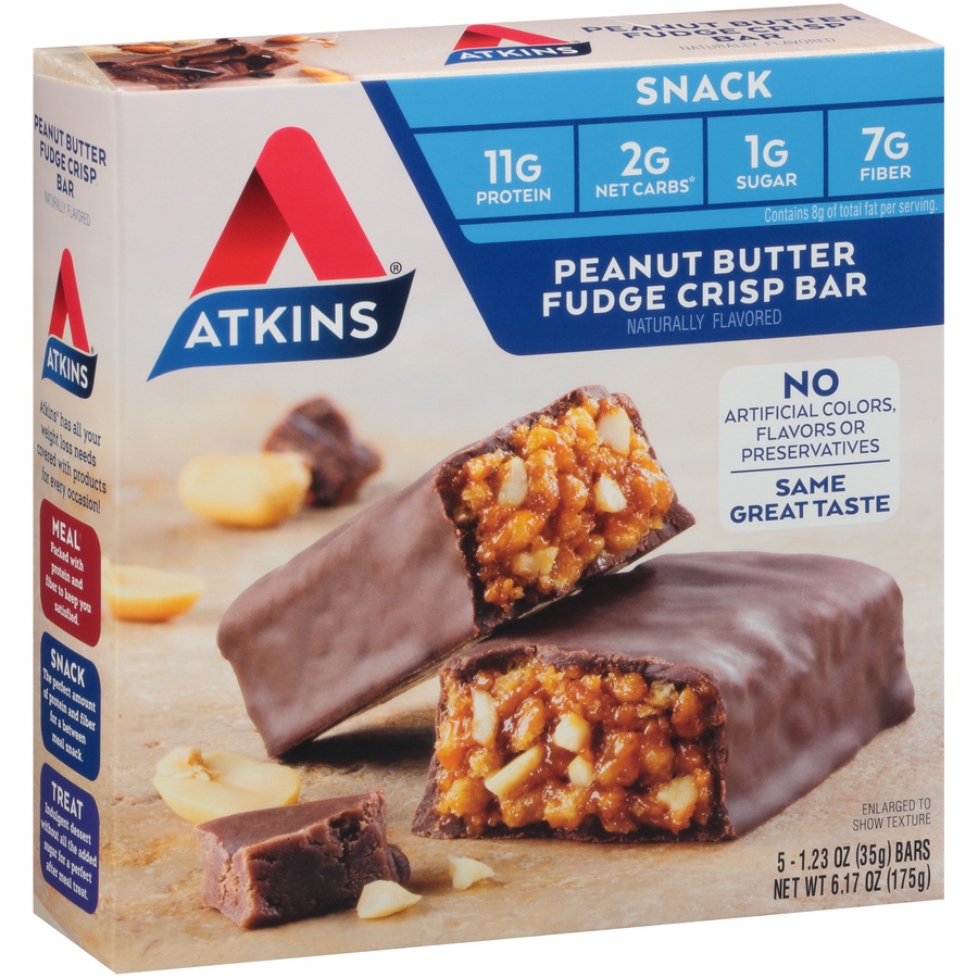 slide 2 of 8, Atkins Peanut Butter Fudge Crisp Snack Bar, 5 ct; 1.23 oz