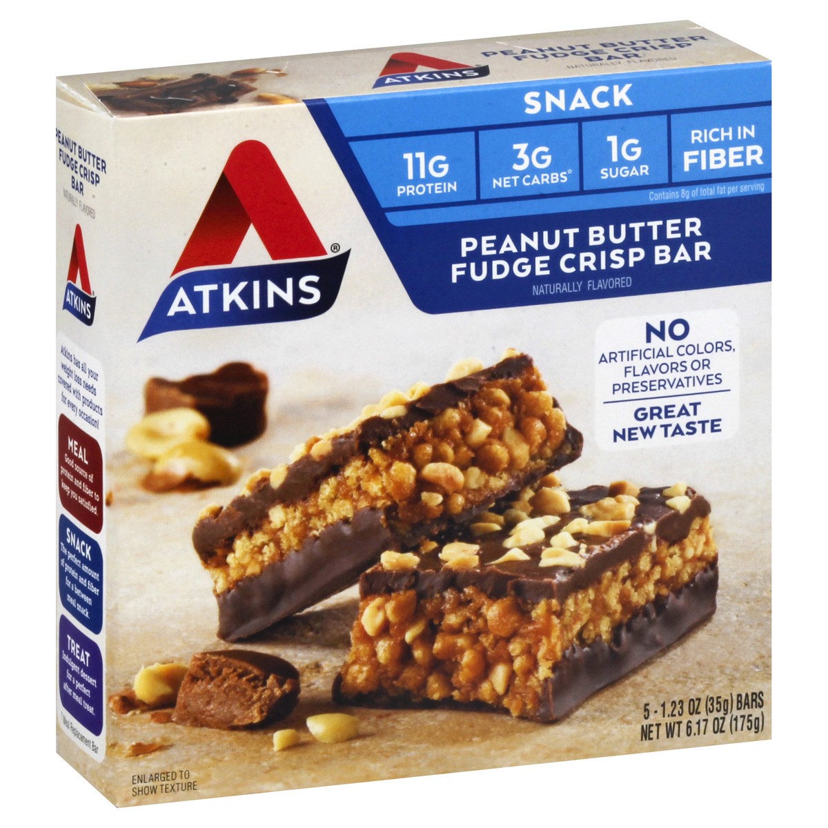 slide 9 of 9, Atkins Snack Bar, Peanut Butter Fudge Crisp, 5 ct; 1.23 oz