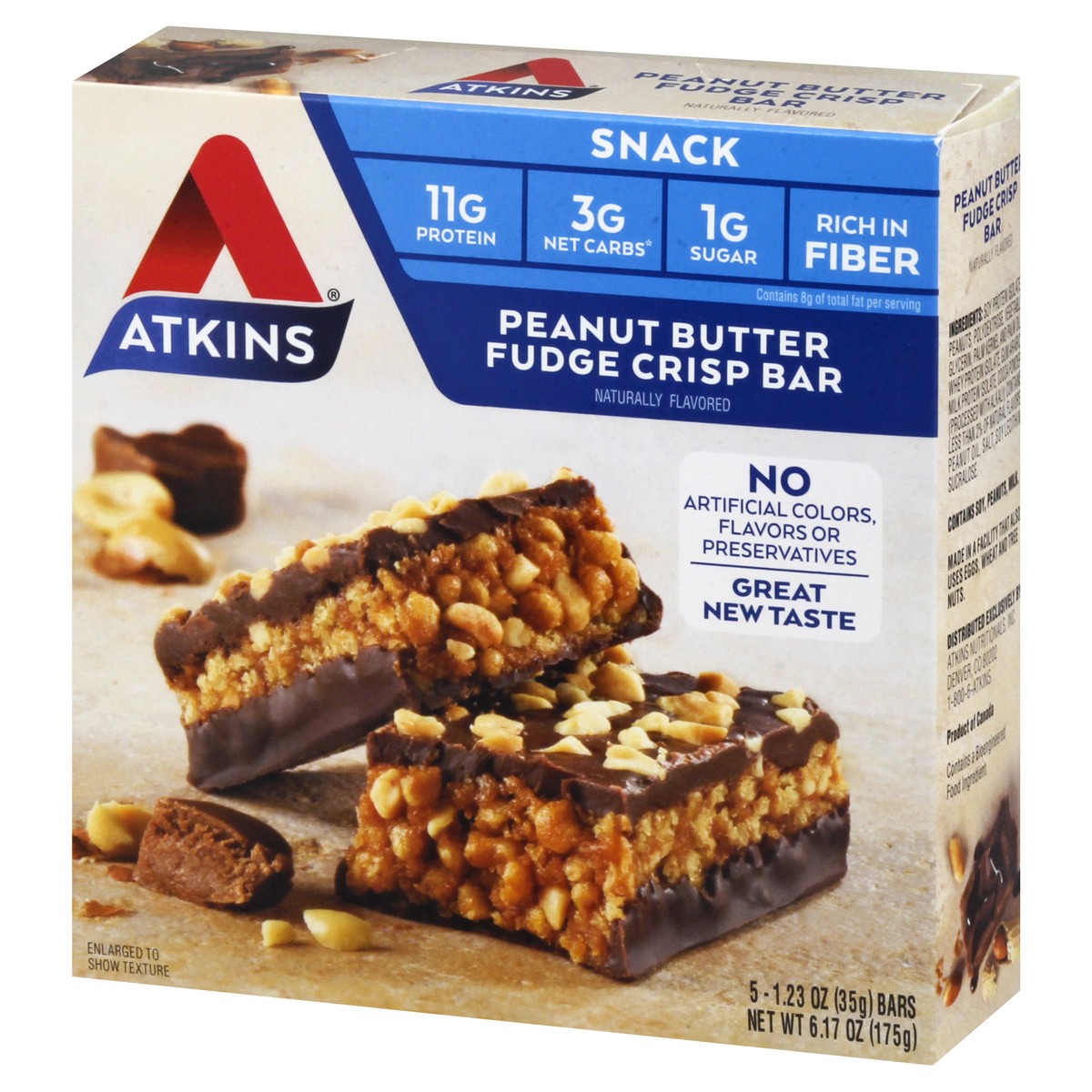 slide 3 of 9, Atkins Snack Bar, Peanut Butter Fudge Crisp, 5 ct; 1.23 oz