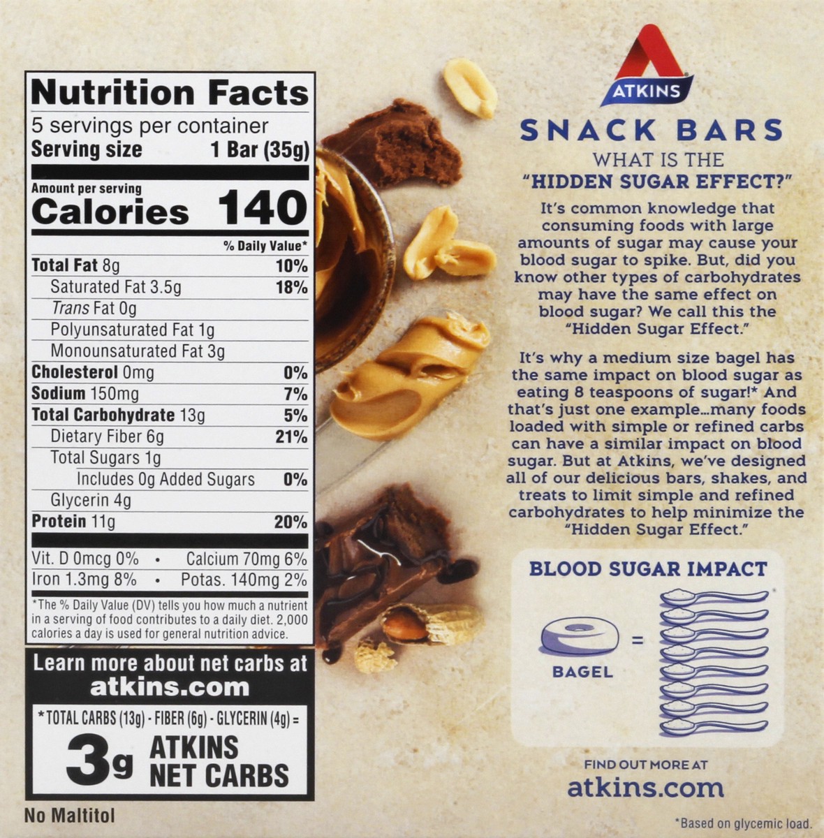 slide 2 of 9, Atkins Snack Bar, Peanut Butter Fudge Crisp, 5 ct; 1.23 oz