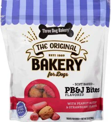 Three Dog Bakery Soft Baked PB&J Bites Treats for Dogs 25 oz