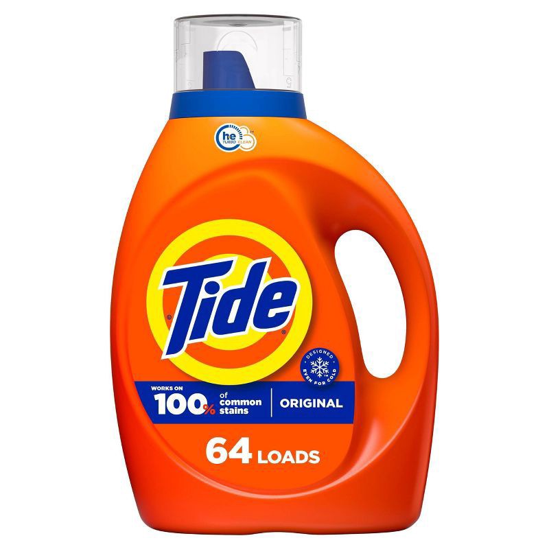 slide 1 of 1, Tide Laundry Detergent Liquid, Original Scent, 64 Loads, 80 fl oz, Works on 100% of Common Stains, 84 fl oz