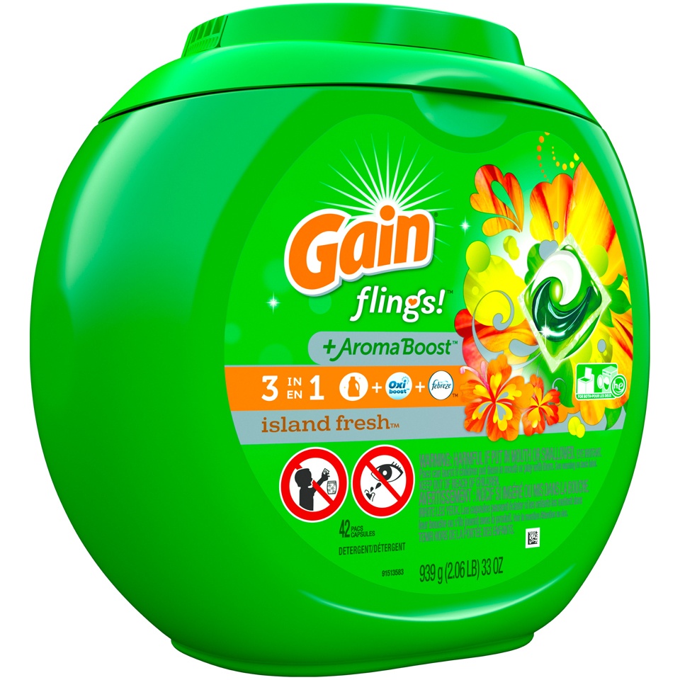 slide 2 of 2, Gain Flings! Laundry Detergent Pacs, Island Fresh, 42 Count, 33 oz