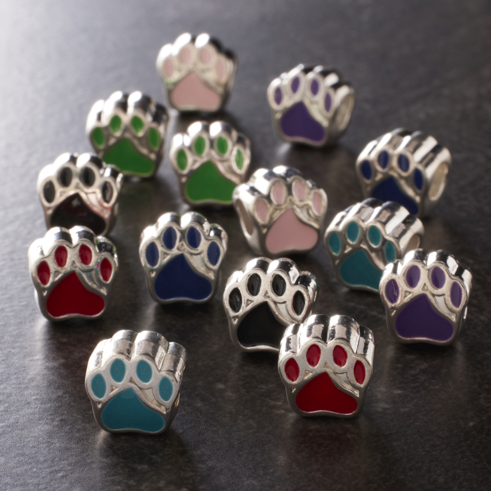 slide 3 of 3, Multicolor Enamel Metal Paw Beads, 10mm By Bead Landing, 10mm