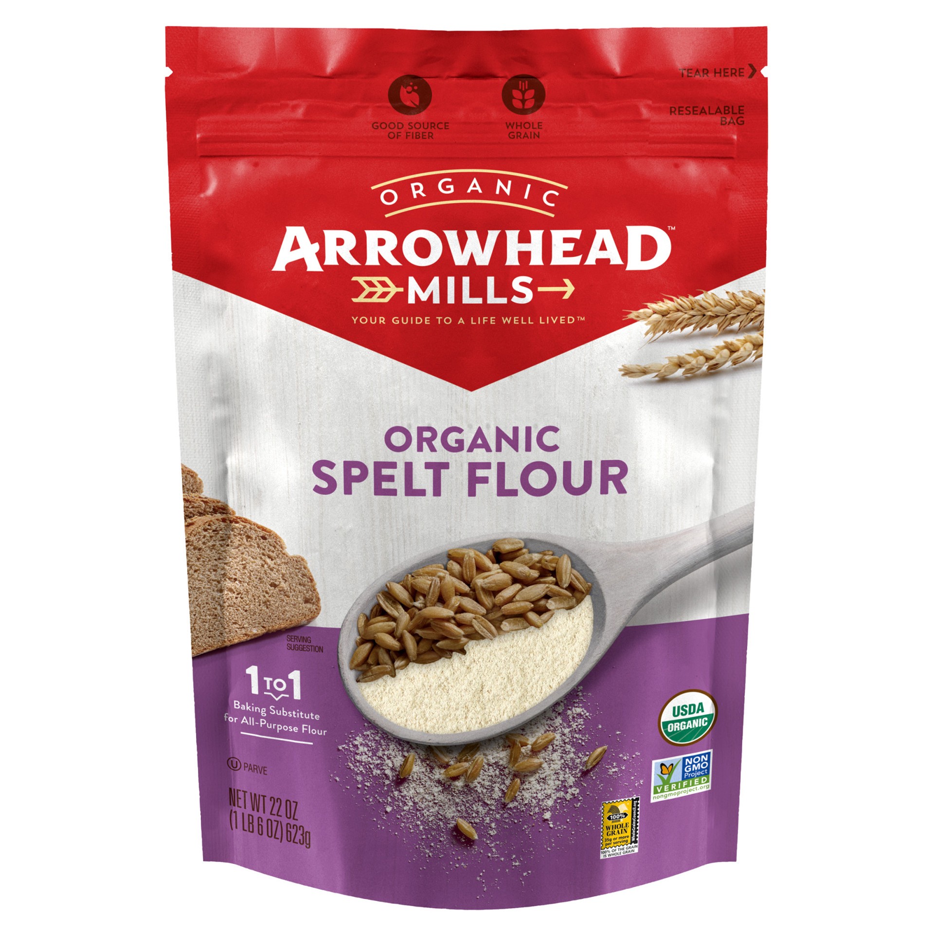 slide 1 of 9, Arrowhead Mills Organic Spelt Flour, 22 oz Bag, 22 oz