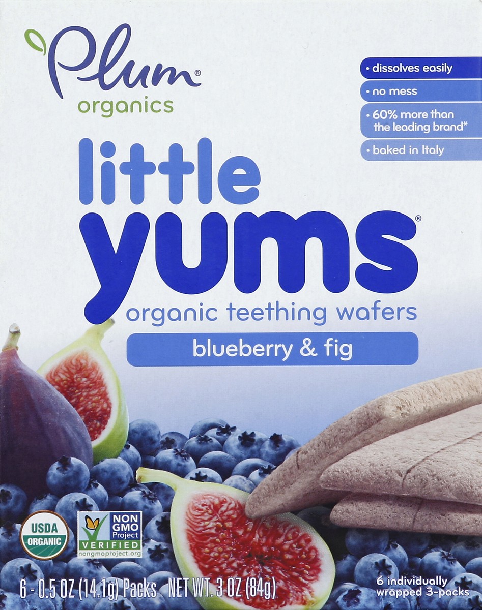 slide 4 of 5, Plum Organics Little Yums Blueberry & Fig Organic Teething Wafers S, 3 oz