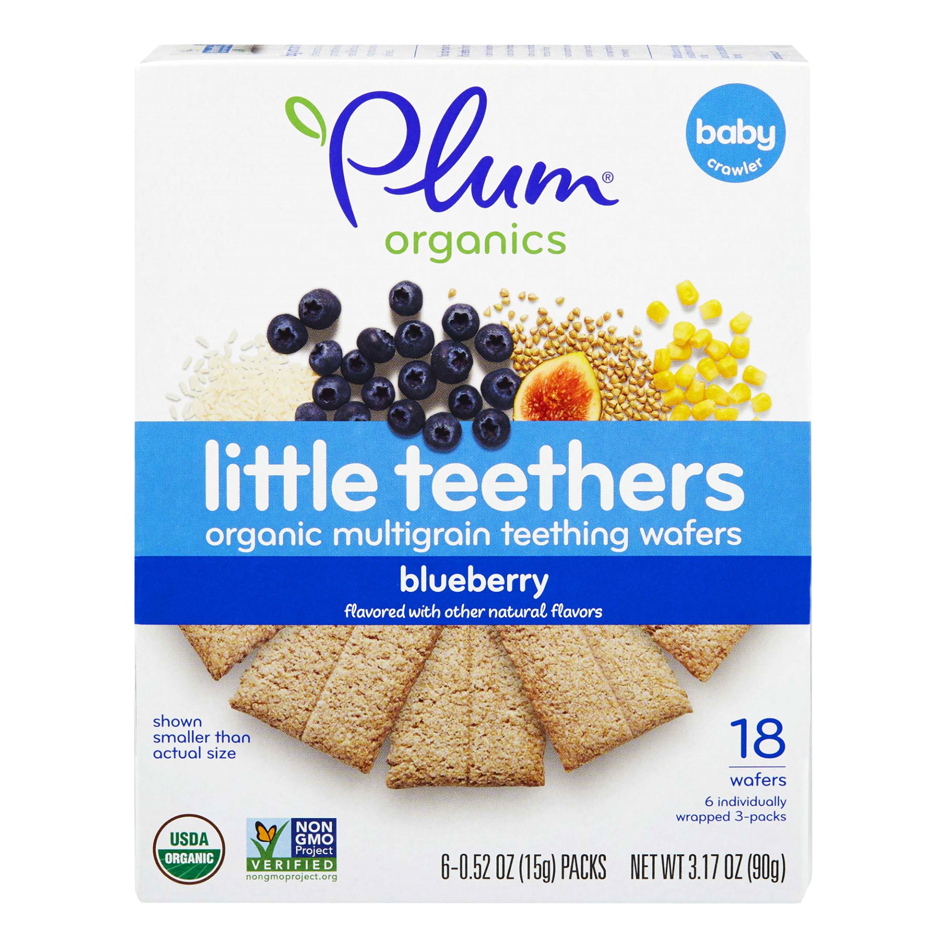 slide 1 of 5, Plum Organics Little Yums Blueberry & Fig Organic Teething Wafers S, 3 oz