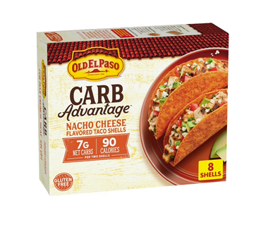 slide 1 of 1, Old El Paso Carb Advantage Taco Shells, Nacho Cheese Flavored, 7g Net Carbs, 90 Calories, Gluten Free Crunchy Taco Shells, 8 Count, 3.95 oz, 8 ct