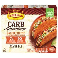 Old El Paso Carb Advantage Taco Shells, Nacho Cheese Flavored, 7g Net Carbs, 90 Calories, Gluten Free Crunchy Taco Shells, 8 Count, 3.95 oz