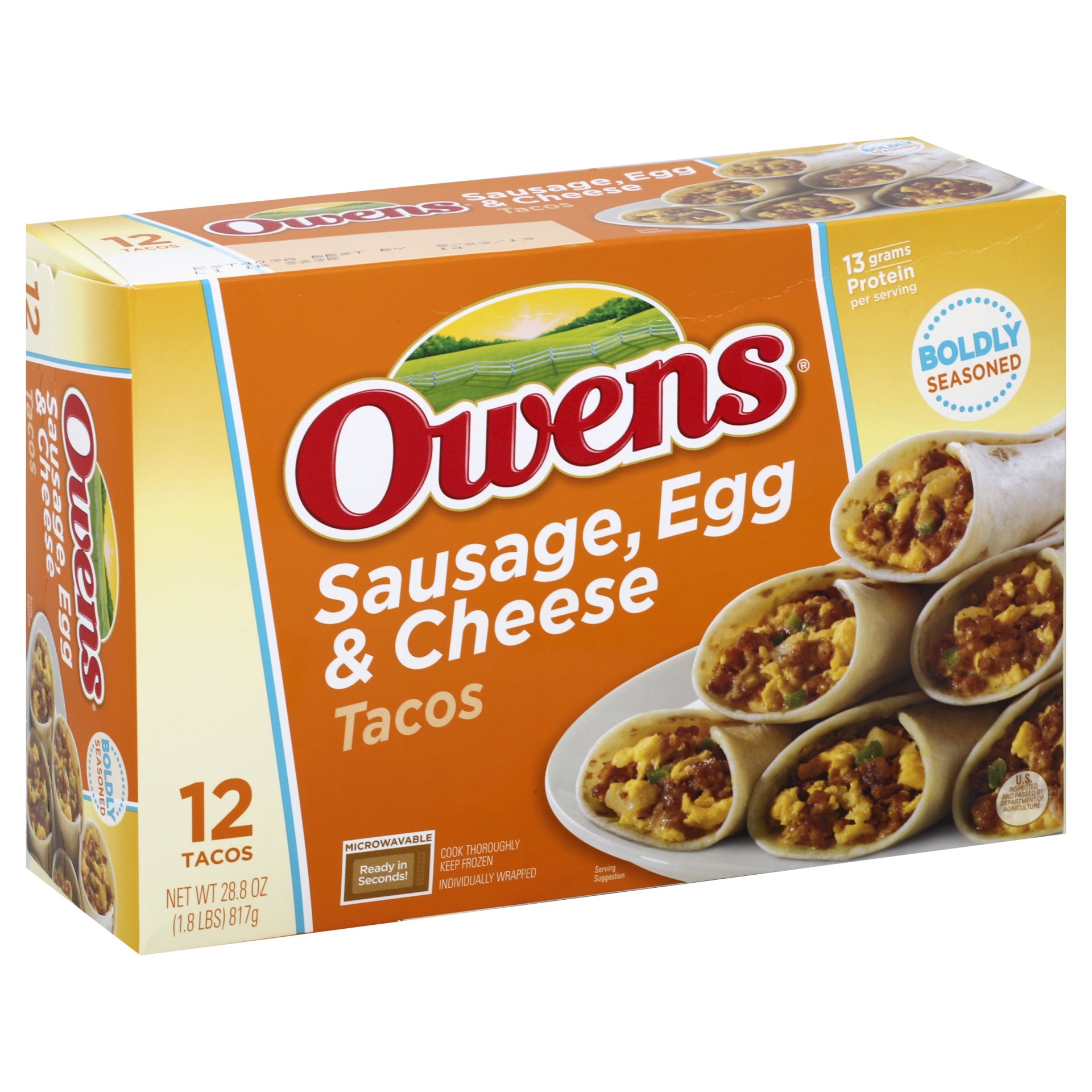 slide 1 of 1, Owens Sausage Egg Cheese Taco Family Pack, 28.8 oz