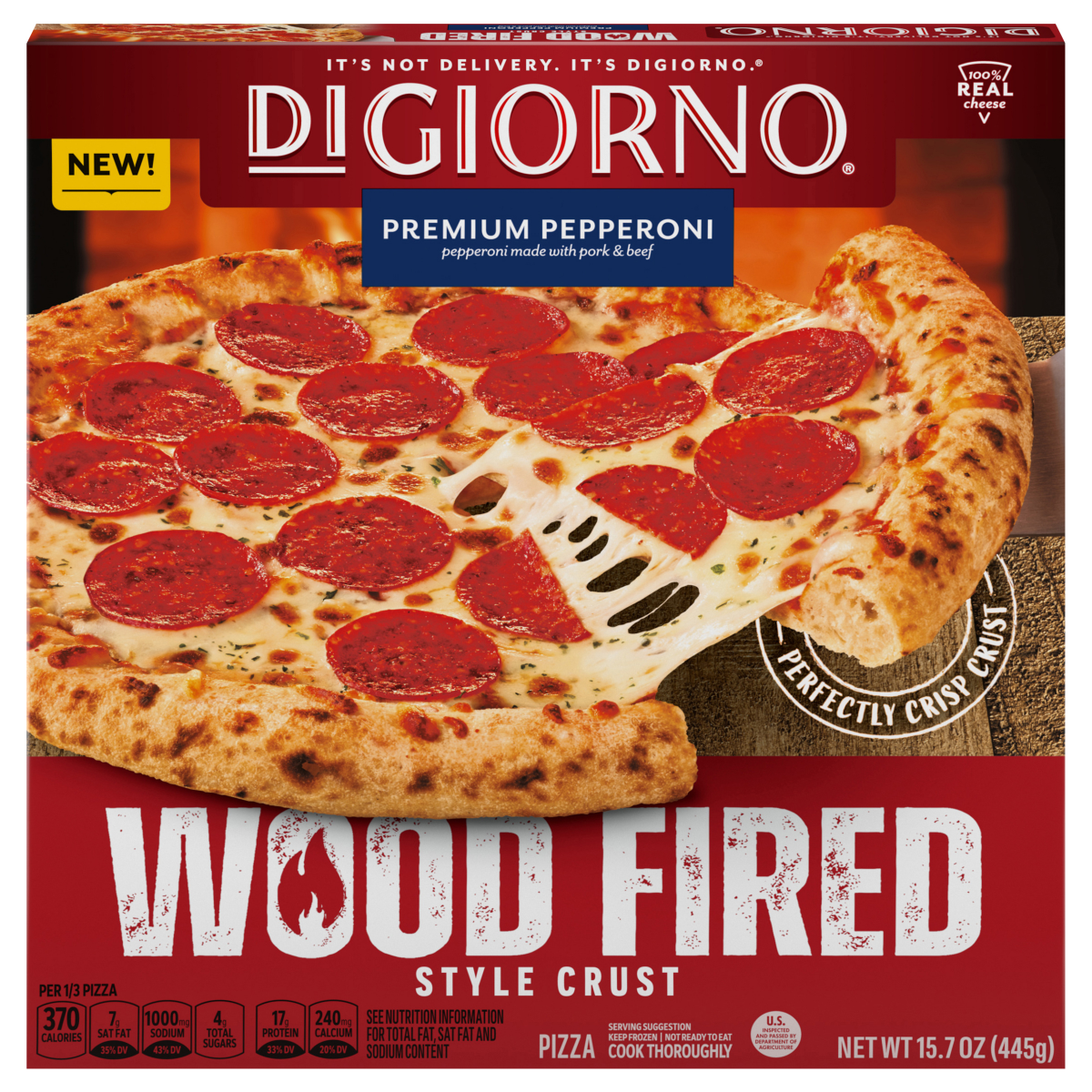 slide 1 of 8, DiGiorno Premium Pepperoni Wood Fired Style Crust Frozen Pizza, 15.7 oz