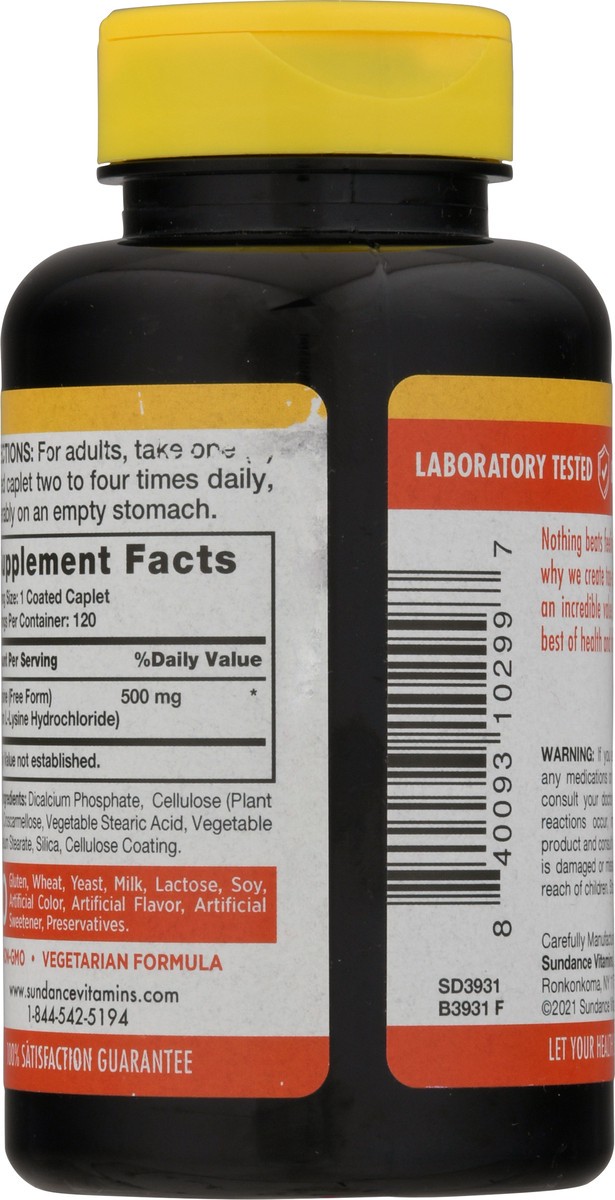 slide 9 of 9, Sundance Vitamins 500 mg L-Lysine Coated Caplets 120 ea, 120 ct