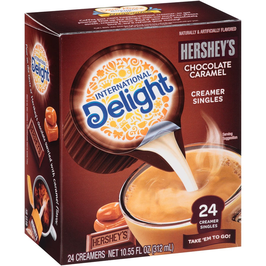 slide 2 of 8, International Delight Hershey's Chocolate Caramel Creamer Singles 24 Ct Box, 10.55 fl oz