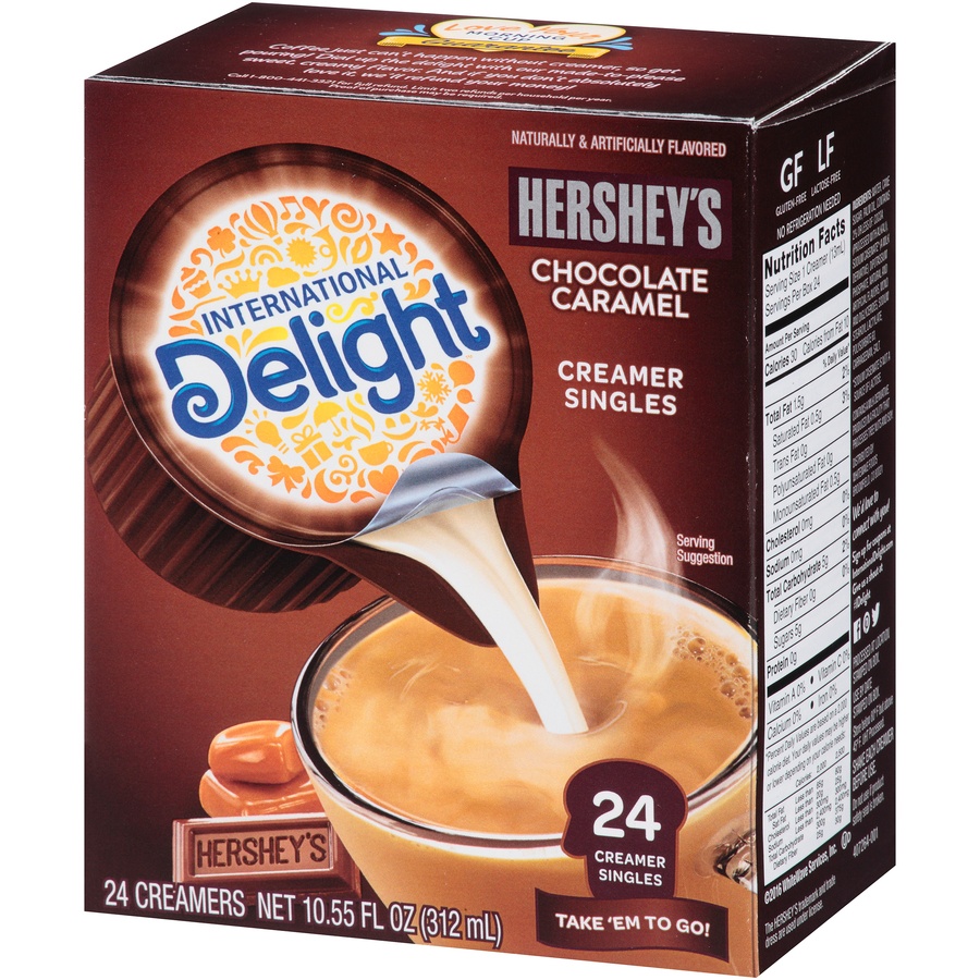 slide 3 of 8, International Delight Hershey's Chocolate Caramel Creamer Singles 24 Ct Box, 10.55 fl oz