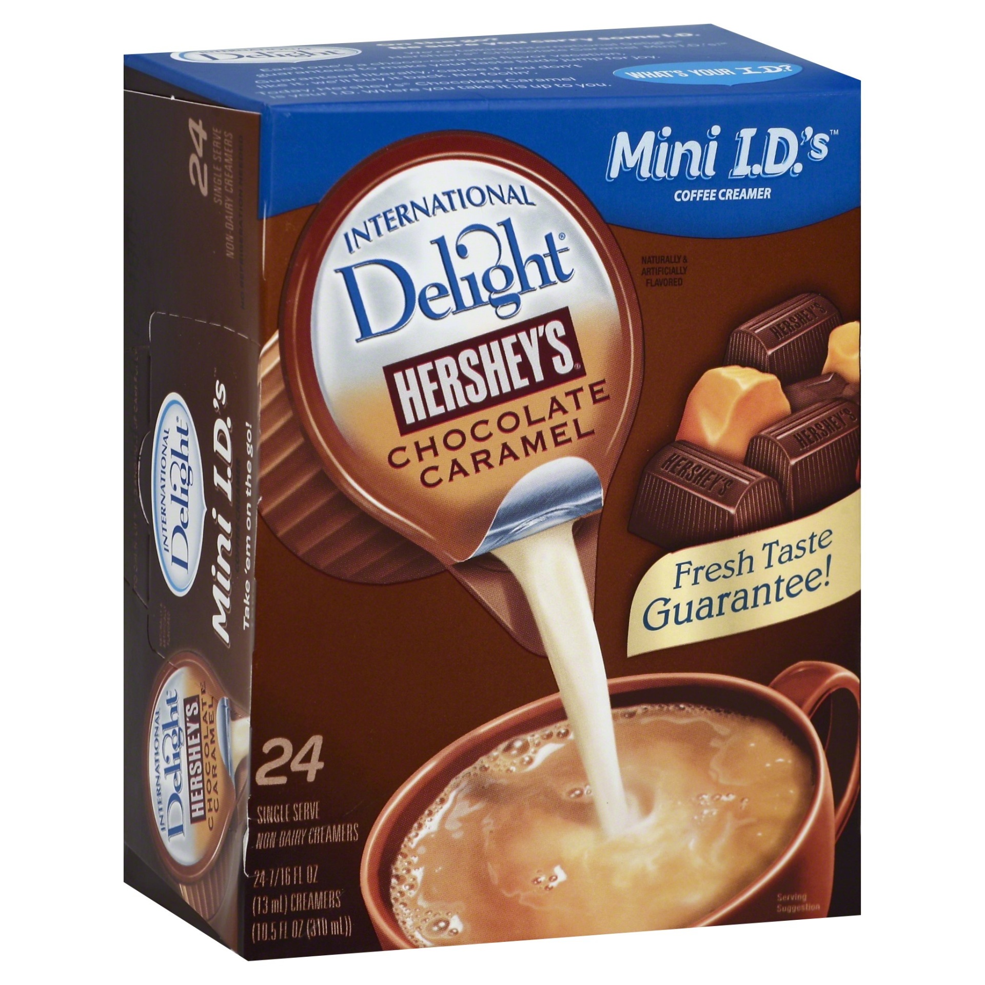 slide 1 of 8, International Delight Hershey's Chocolate Caramel Creamer Singles 24 Ct Box, 10.55 fl oz