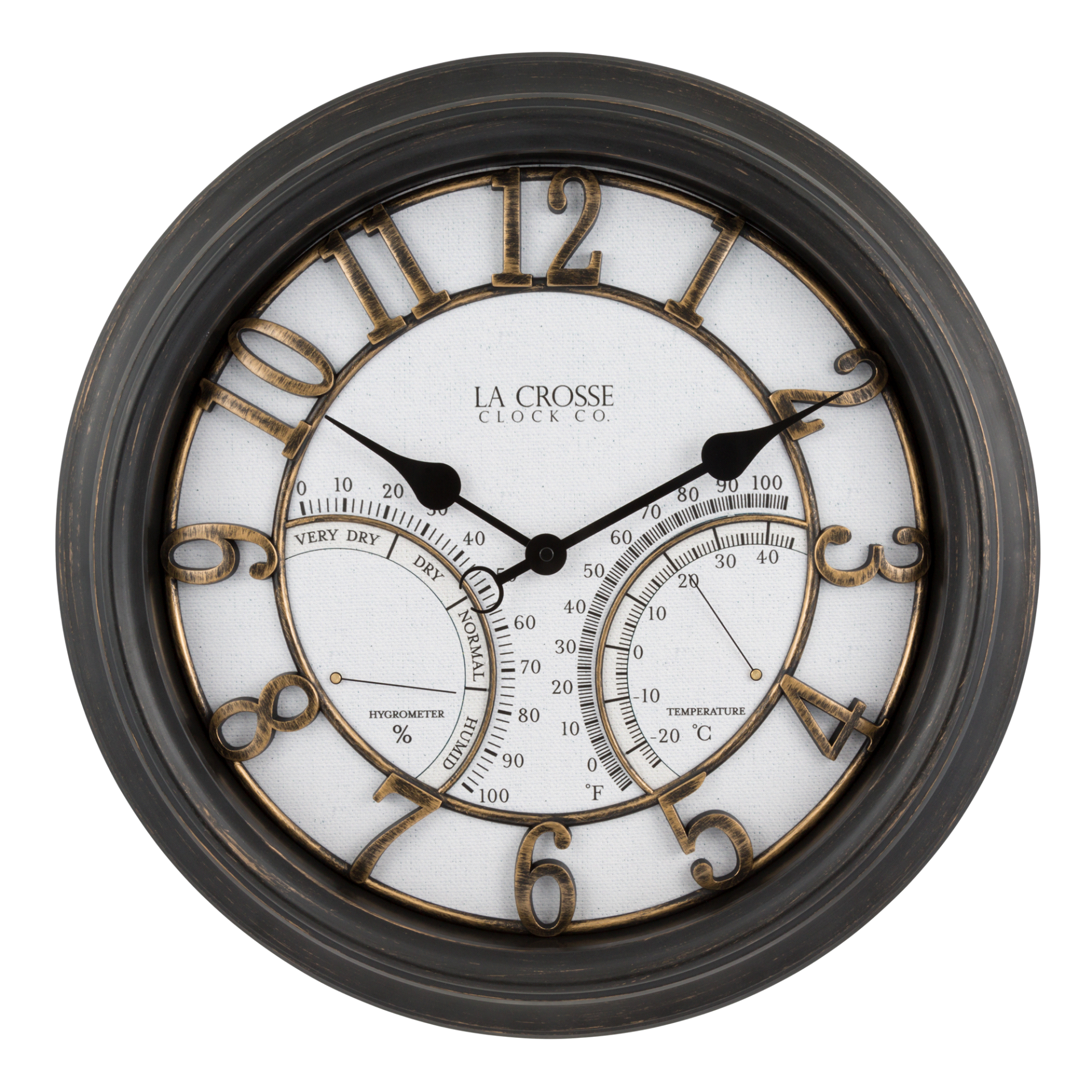 slide 1 of 1, Indoor/Outdoor Wall Clock with Temperature and Humidity, 19.75 in