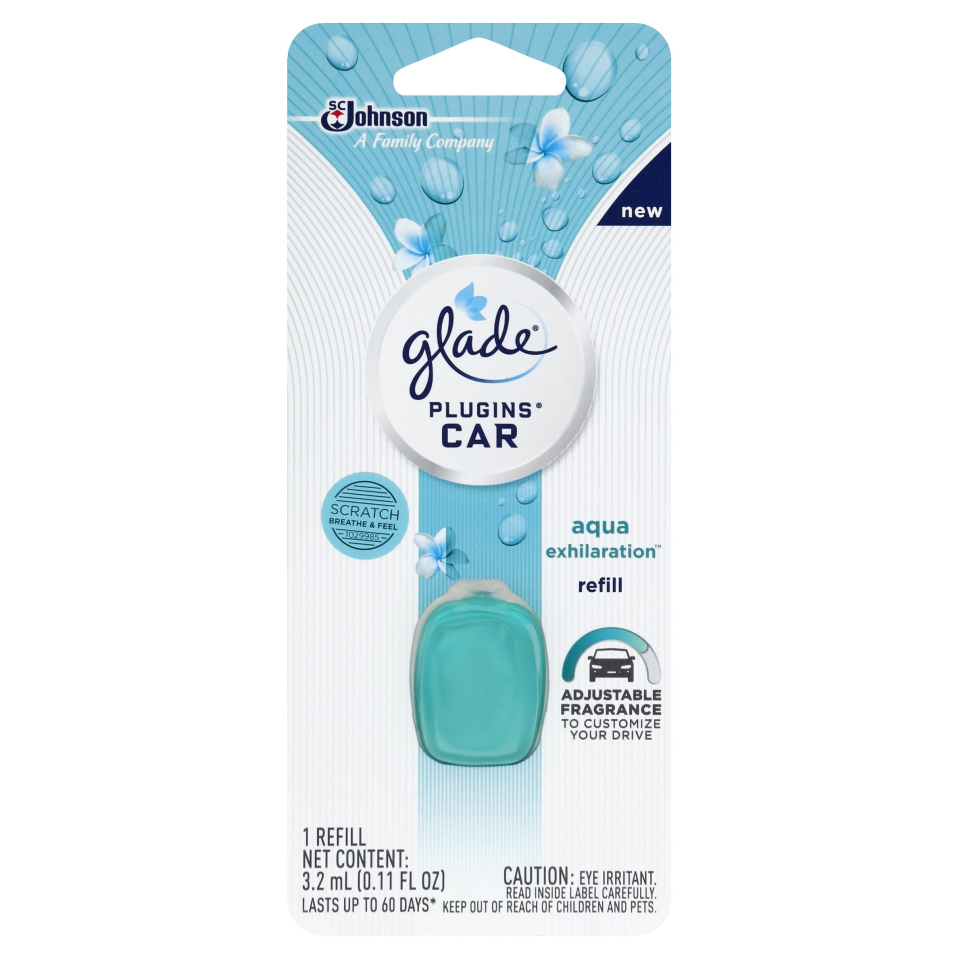 slide 1 of 1, Glade Plugins Car Air Freshener Refill, Aqua Exhilaration, 3.2 ml