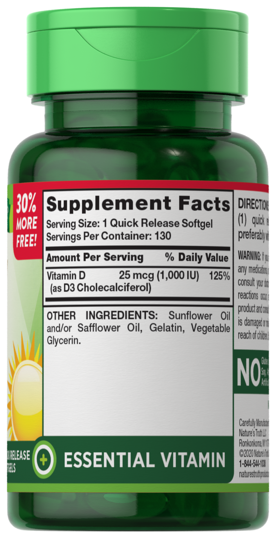 slide 3 of 4, Nature's Truth Natures Truth Softgels Vitamin D3 1000Iu, 130 ct