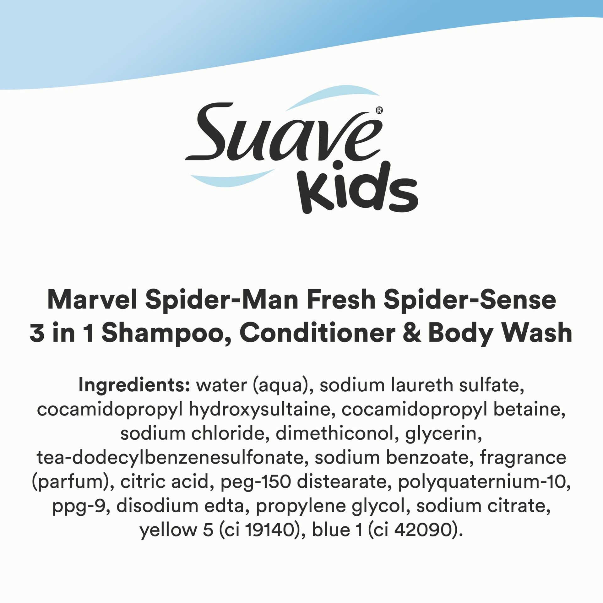 slide 3 of 3, Suave Kids 3 in 1 Shampoo Conditioner Body Wash Fresh Spider-Sense, For Tear-Free Bath Time, Dermatologist-Tested Kids Shampoo 3 in 1 Formula 28 oz, 28 oz