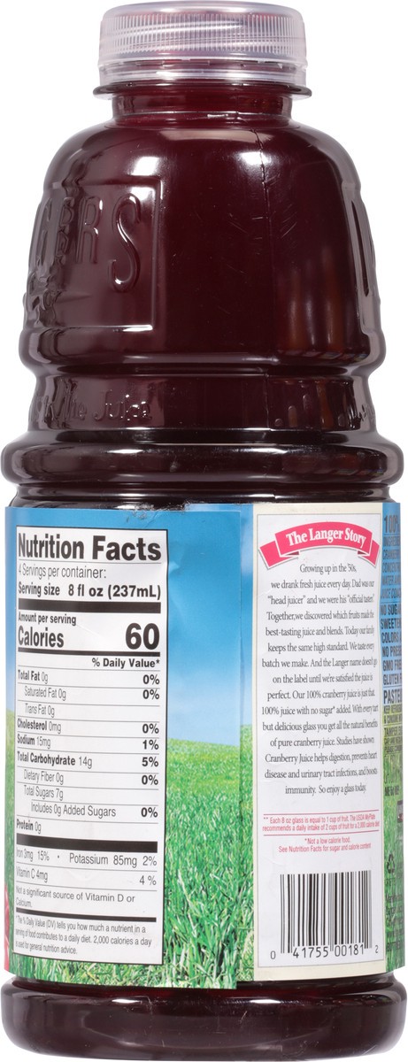 slide 6 of 9, Langers All Cranberry 100% Juice - 32 fl oz, 32 fl oz