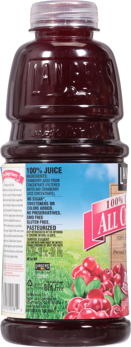 slide 3 of 9, Langers All Cranberry 100% Juice - 32 fl oz, 32 fl oz