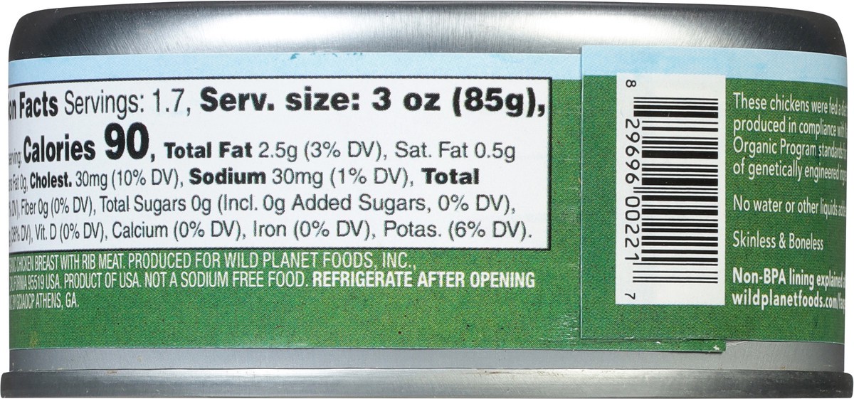 slide 5 of 9, Wild Planet No Salt Added Organic Roasted Chicken Breast with Rib Meat 5 oz, 5 oz