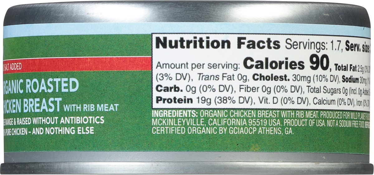 slide 7 of 9, Wild Planet No Salt Added Organic Roasted Chicken Breast with Rib Meat 5 oz, 5 oz