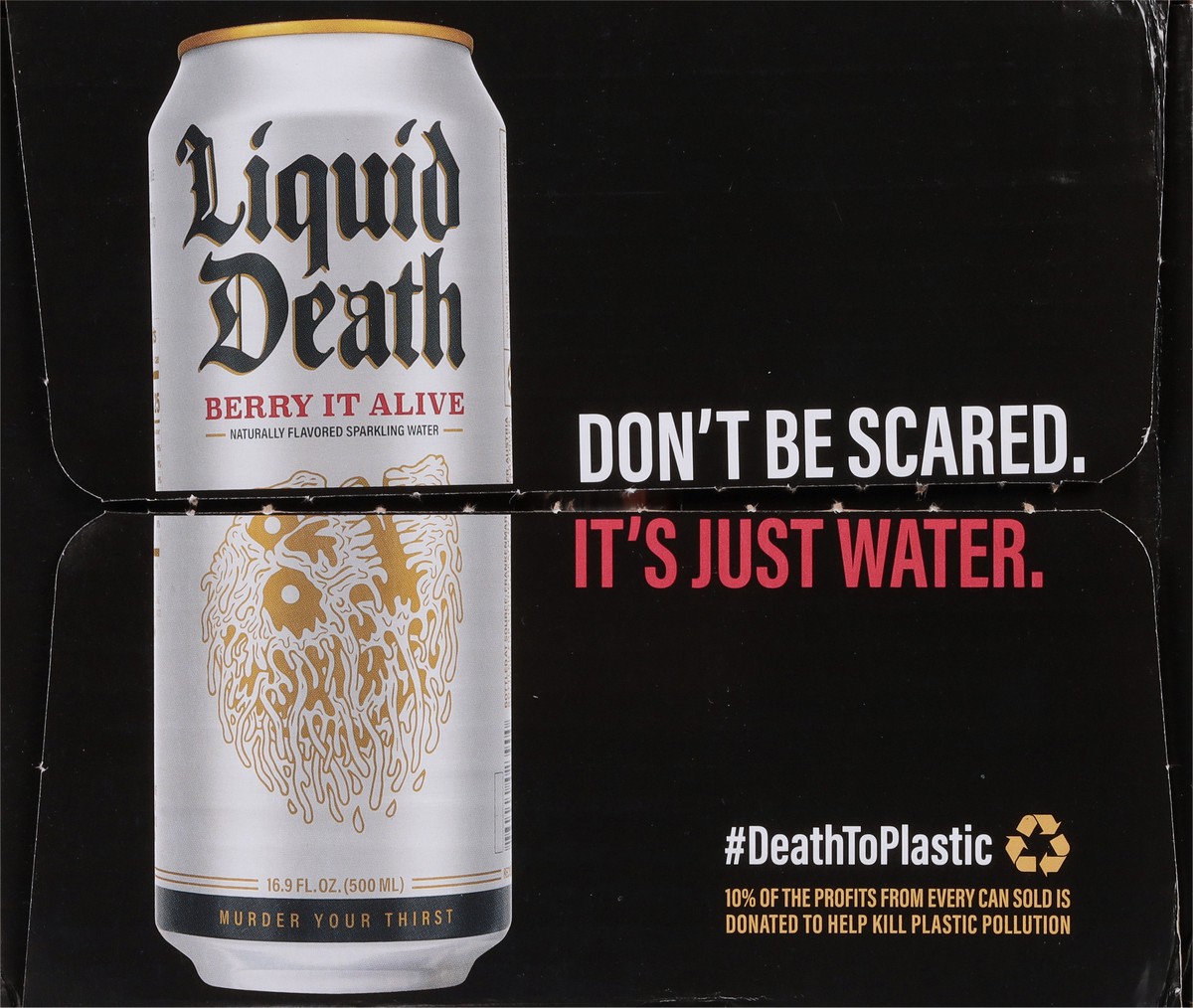 slide 5 of 7, Liquid Death Sparkling Water, Berry It Alive, 16.9 oz Cans (12-Pack), 202.8 oz