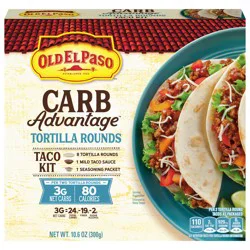 Old El Paso Carb Advantage Tortilla Rounds Taco Kit, Easy Meal Prep, 8 Ct, 10.6 oz