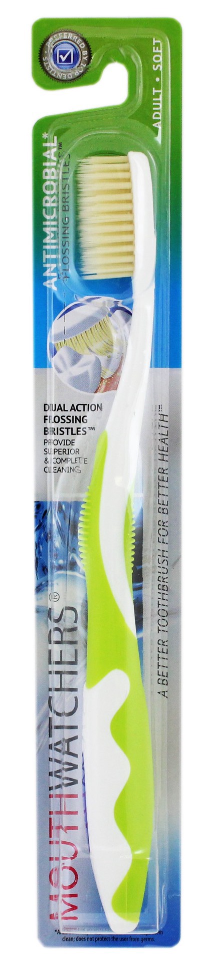 slide 1 of 1, Mouth Watchers Toothbrush Disposable Adult Green, 1 ct
