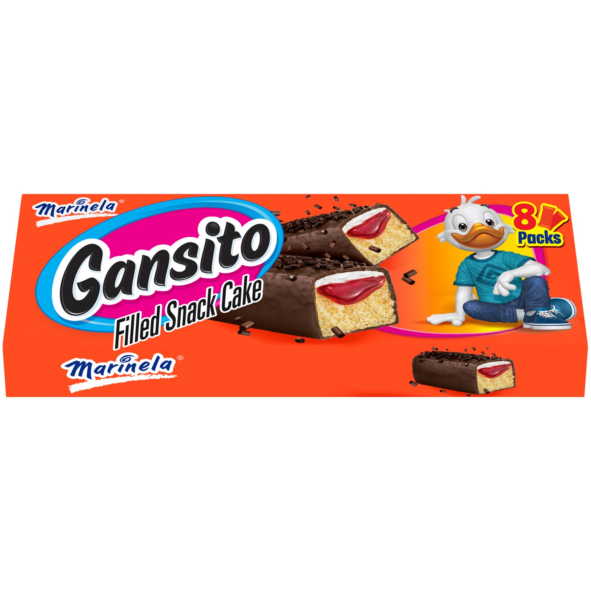 slide 1 of 5, Marinela Gansito Chocolatey Filled Snack Cake, 8 packs, Strawberry, Chocolate and Crème Snack Cakes, 14.08 oz Multipack, 8 ct