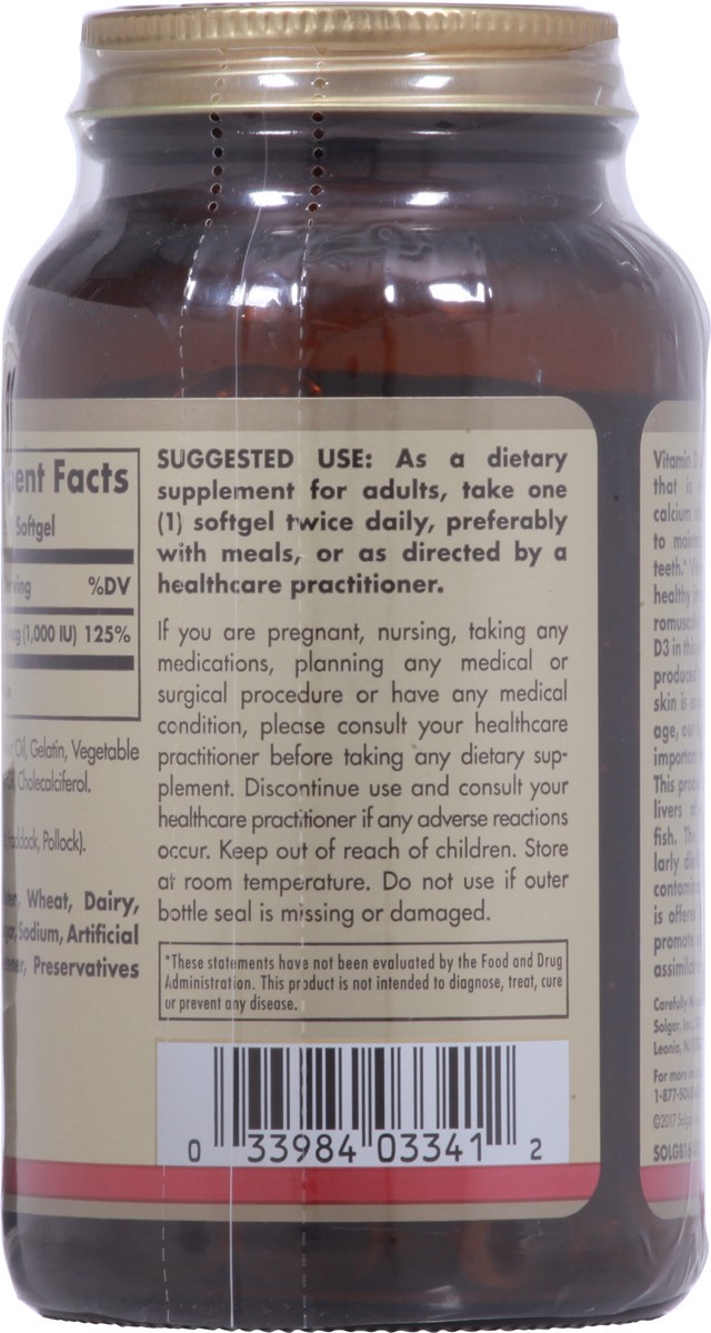 slide 6 of 9, Solgar 25 mcg Vitamin D3 250 Softgels, 250 ct