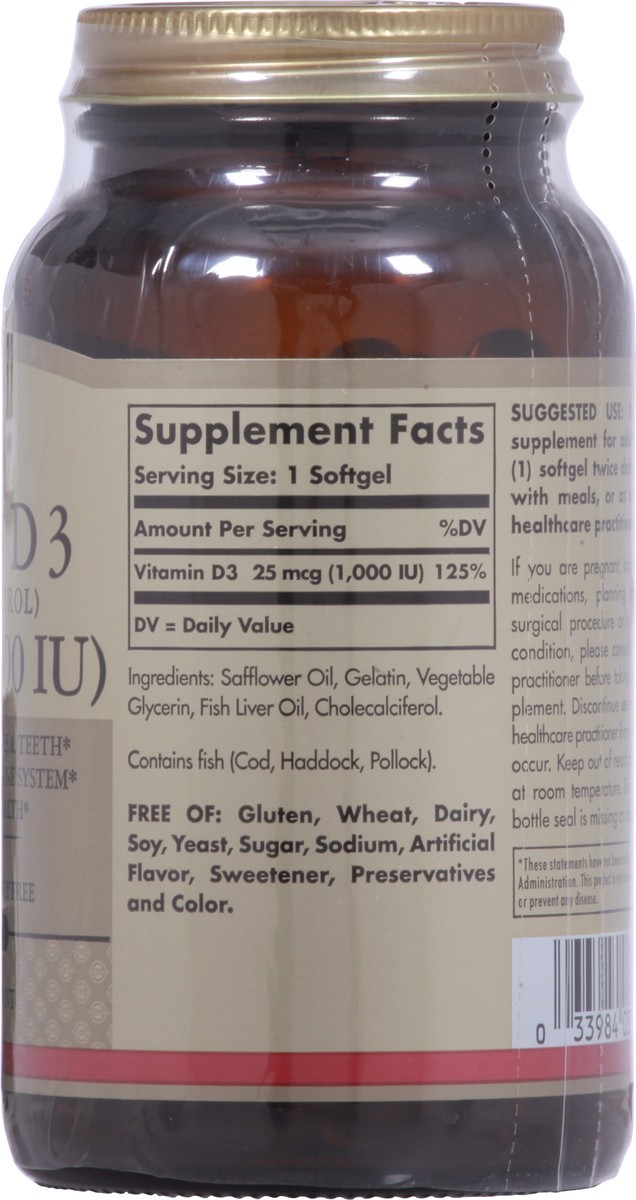 slide 5 of 9, Solgar 25 mcg Vitamin D3 250 Softgels, 250 ct