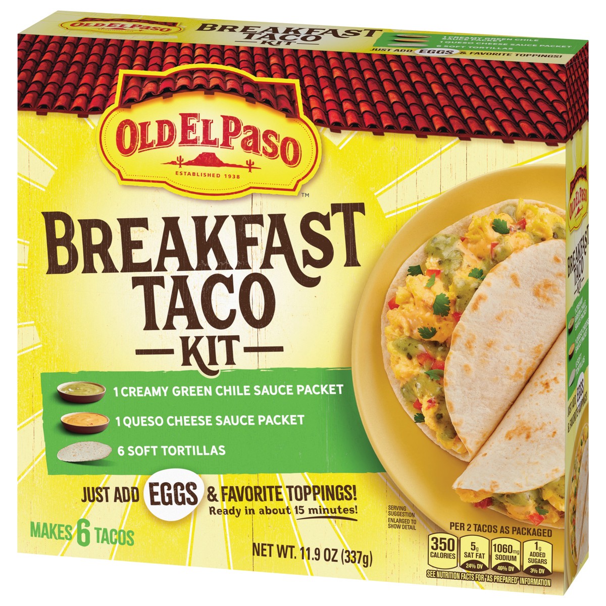 slide 13 of 14, Old El Paso Breakfast Taco Kit with Sauces and Soft Tortillas, Makes 6 Tacos, 11.9 oz, 11.9 oz