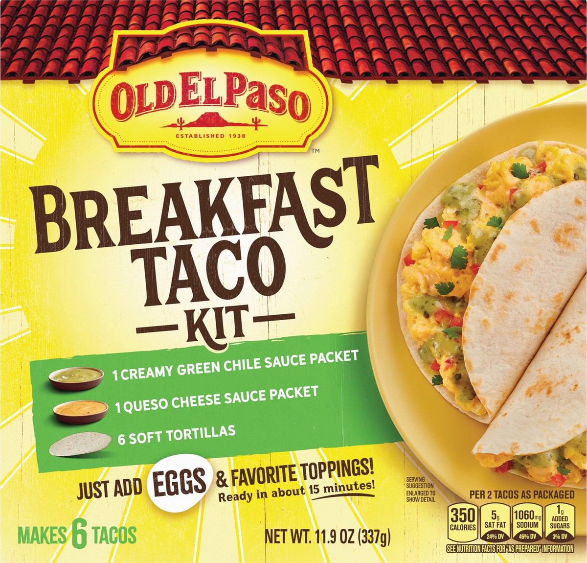 slide 11 of 14, Old El Paso Breakfast Taco Kit with Sauces and Soft Tortillas, Makes 6 Tacos, 11.9 oz, 11.9 oz