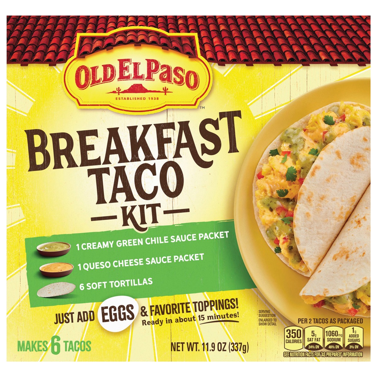 slide 2 of 14, Old El Paso Breakfast Taco Kit with Sauces and Soft Tortillas, Makes 6 Tacos, 11.9 oz, 11.9 oz