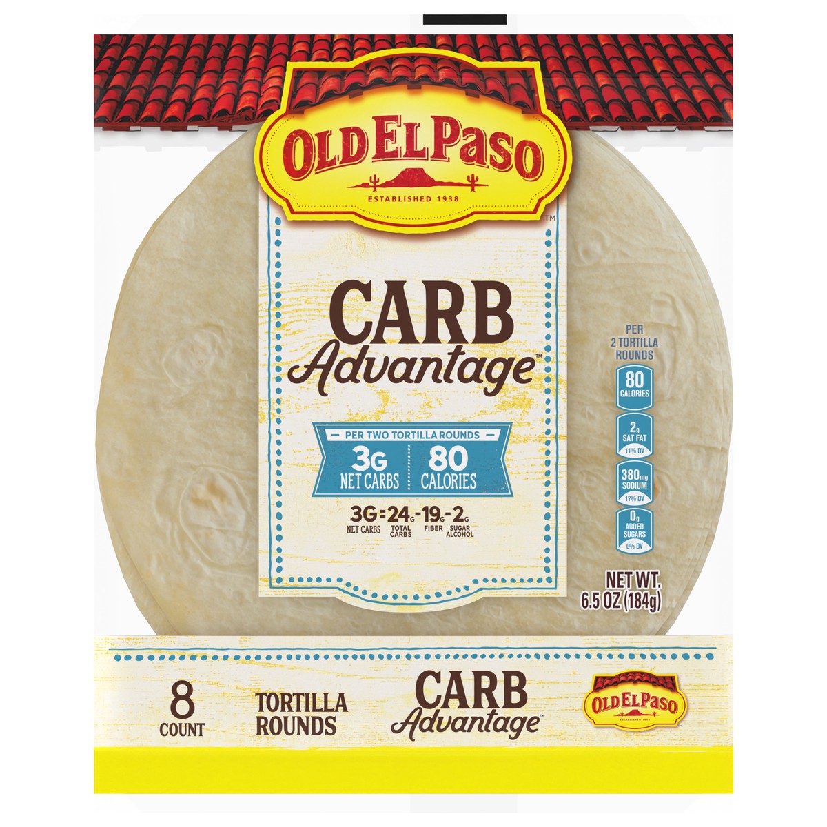 slide 12 of 14, Old El Paso Carb Advantage Tortilla Rounds, 3g Net Carbs, 80 Calories, 8 Ct, 6.5 oz, 8 ct