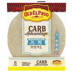 Old El Paso Carb Advantage Tortilla Rounds, 3g Net Carbs, 80 Calories, 8 Ct, 6.5 oz
