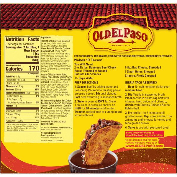 slide 6 of 9, Old El Paso Birria Taco Kit with Seasoning, Sauce and Soft Tortillas, Easy Meal Prep, Makes 10 Tacos, 12.1 oz, 12.1 oz