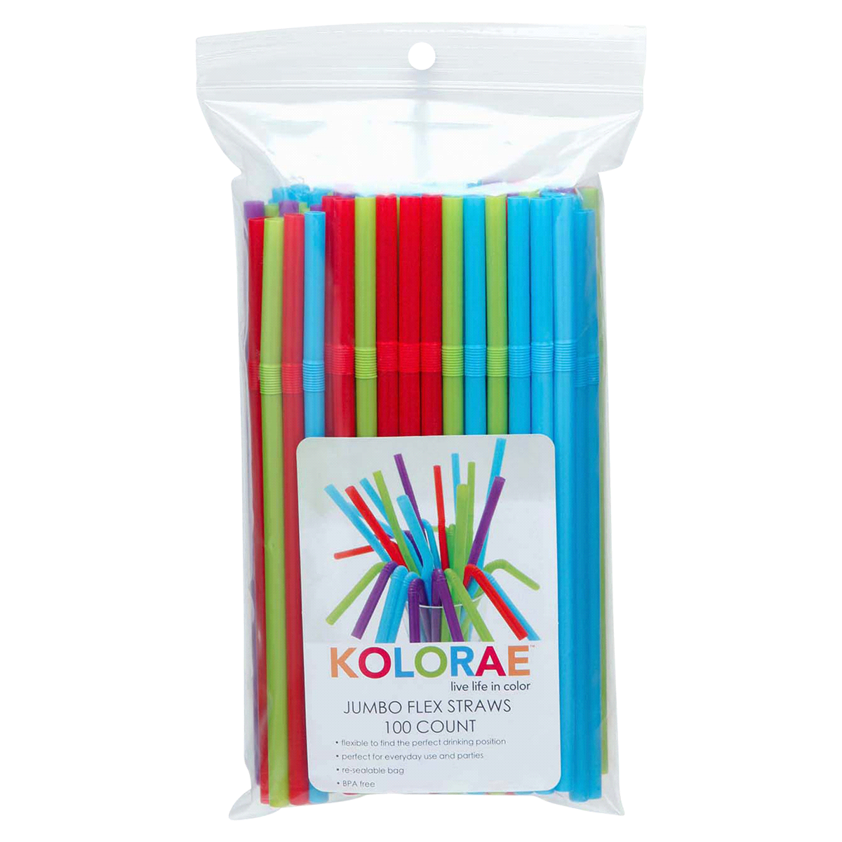 slide 1 of 9, Kolorae Jumbo Flex Straws, Assorted Colors, 100 ct