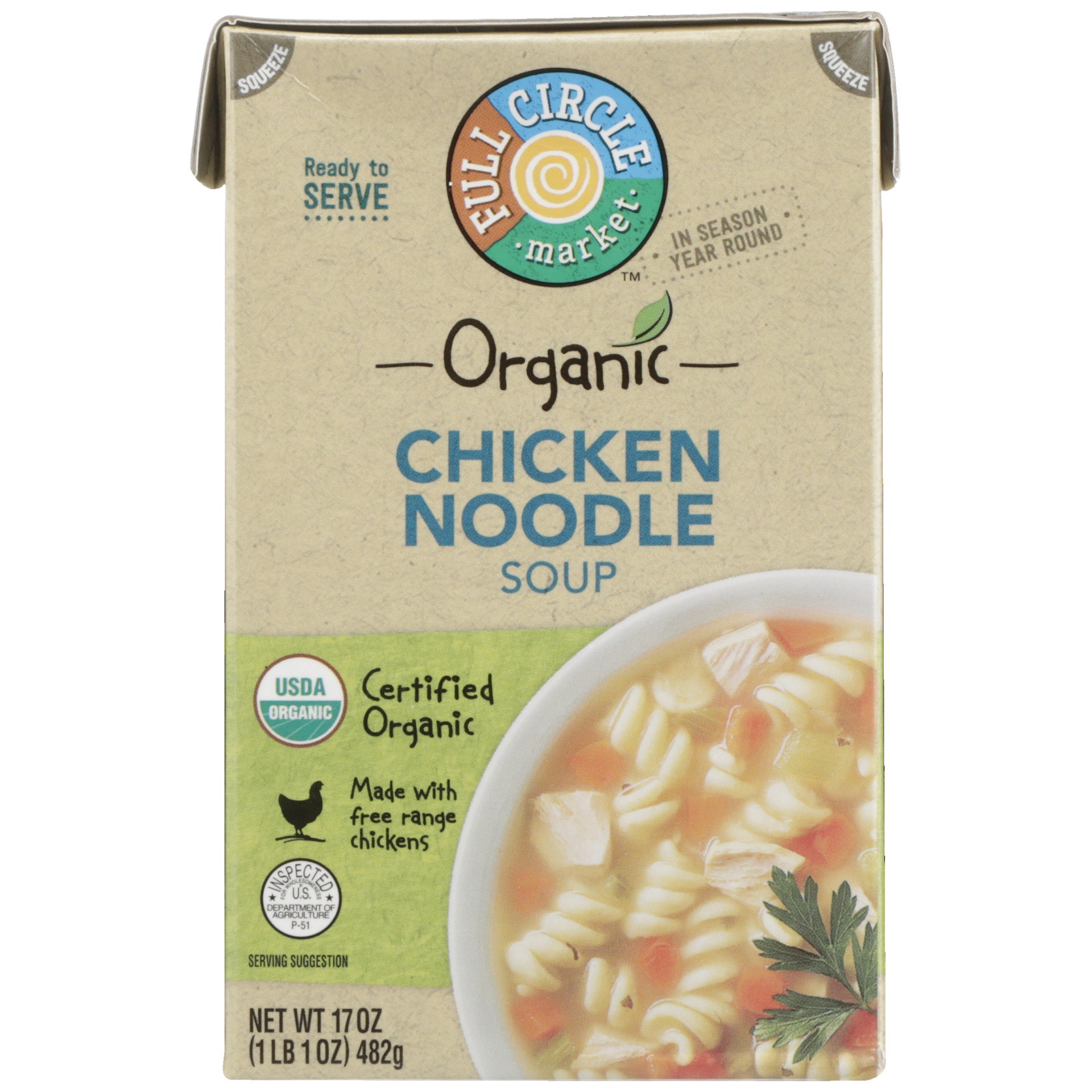 slide 1 of 6, Full Circle Market Organic Ready To Serve Chicken Noodle Soup, 17.3 oz