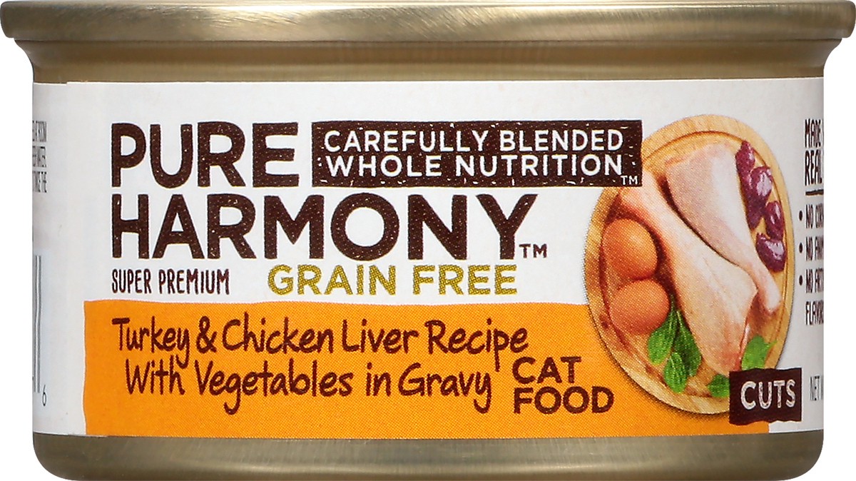 slide 5 of 13, Pure Harmony Grain Free Cuts Super Premium Turkey & Chicken Liver Recipe with Vegetables in Gravy Cat Food 3 oz, 3 oz