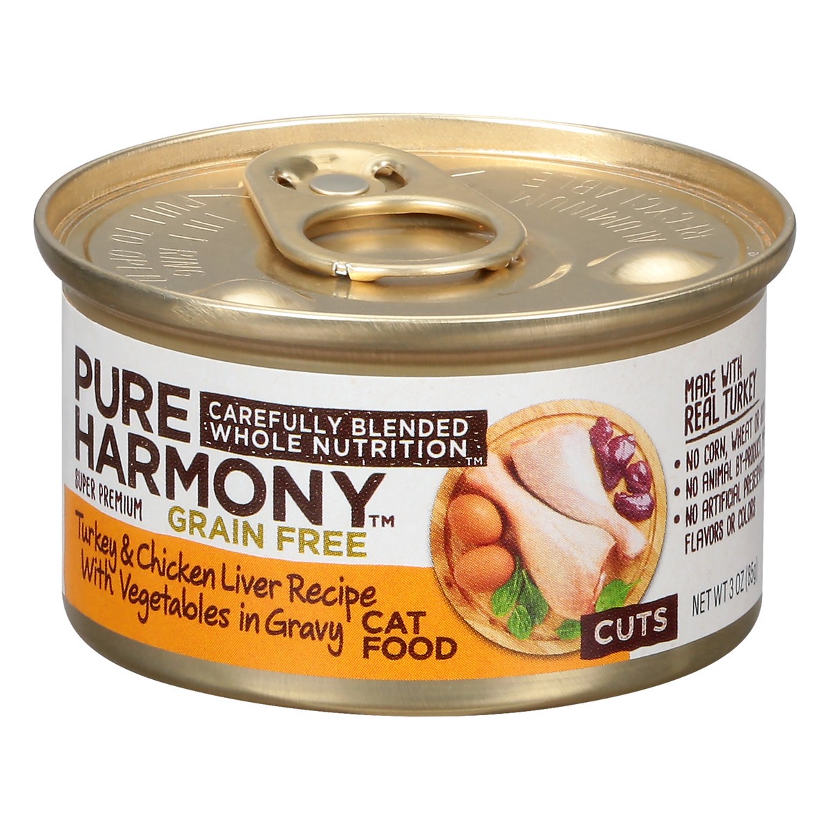 slide 9 of 13, Pure Harmony Grain Free Cuts Super Premium Turkey & Chicken Liver Recipe with Vegetables in Gravy Cat Food 3 oz, 3 oz