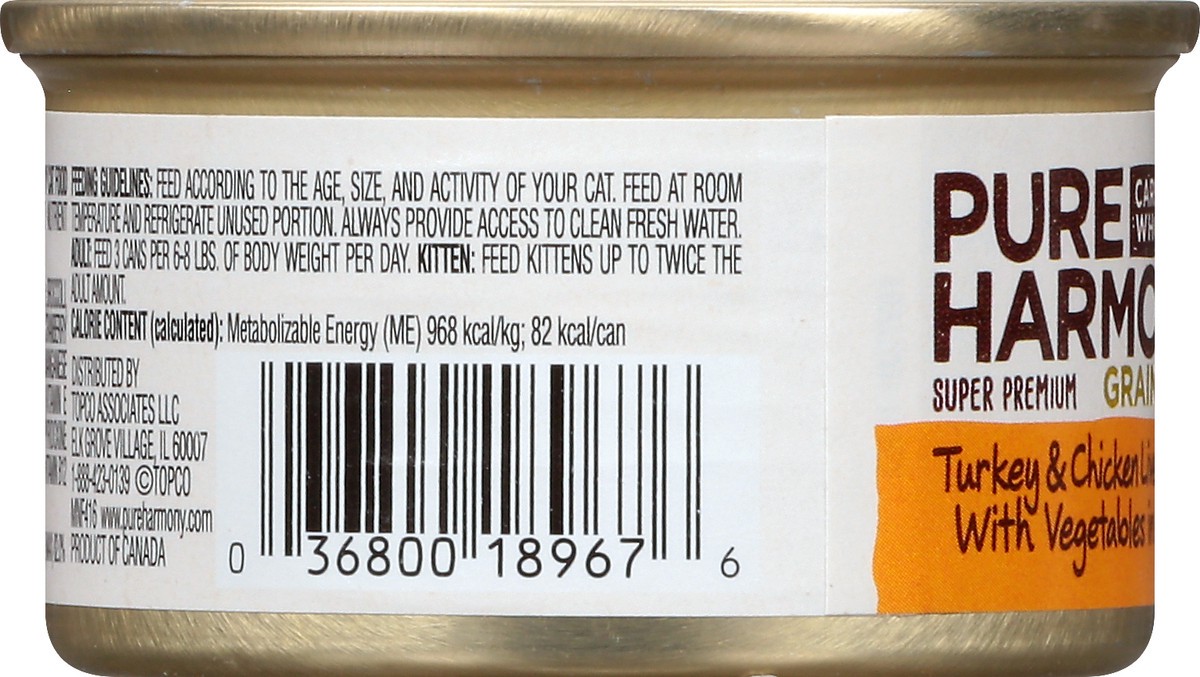slide 10 of 13, Pure Harmony Grain Free Cuts Super Premium Turkey & Chicken Liver Recipe with Vegetables in Gravy Cat Food 3 oz, 3 oz