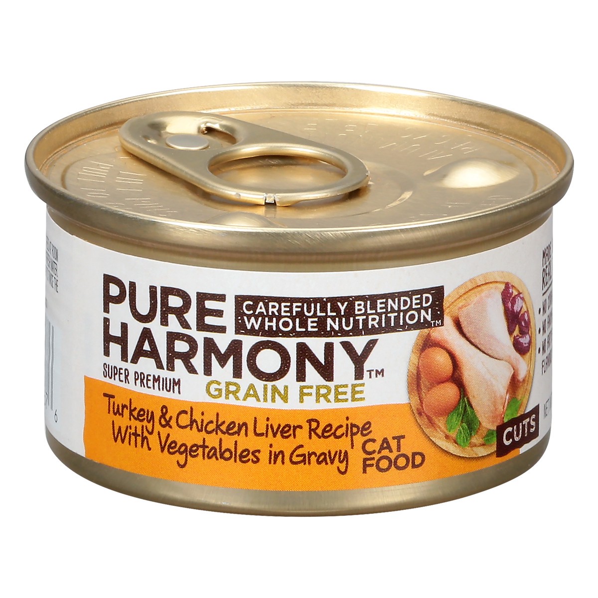 slide 1 of 13, Pure Harmony Grain Free Cuts Super Premium Turkey & Chicken Liver Recipe with Vegetables in Gravy Cat Food 3 oz, 3 oz