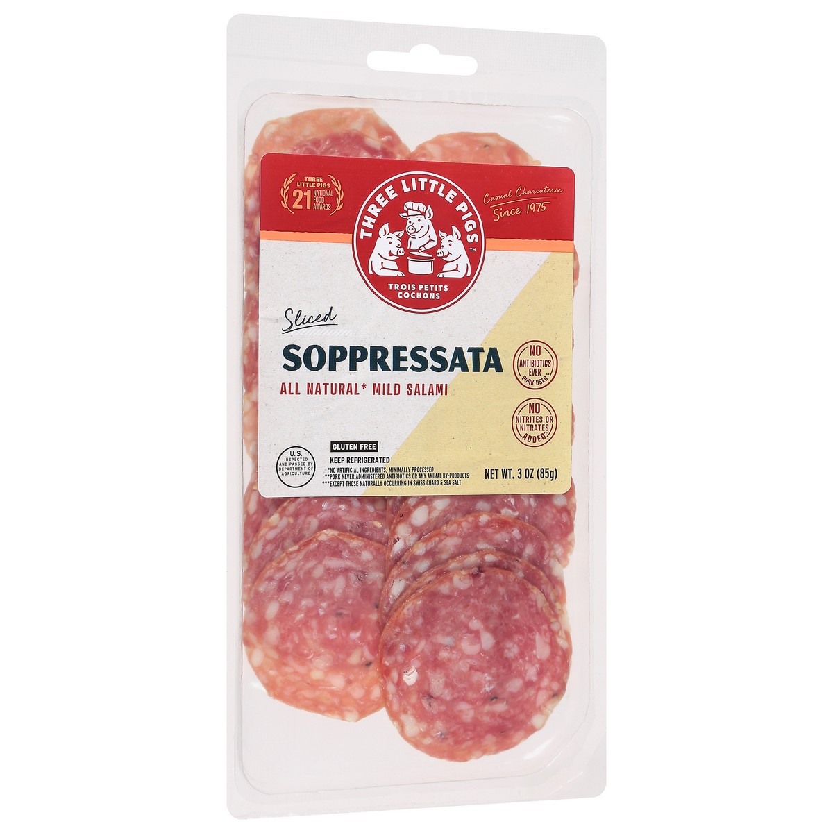 slide 2 of 4, 3 Pigs Sopressata Sweet S, 3 oz