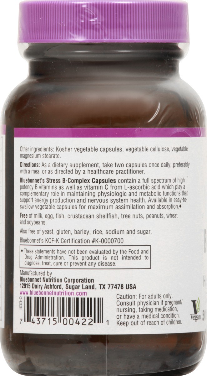 slide 7 of 9, Bluebonnet Nutrition Vegetable Capsules Stress B-Complex 50 ea, 50 ct