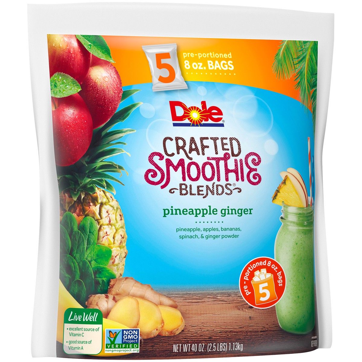 slide 4 of 13, Dole Pineapple Ginger Crafted Smoothie Blends 5-8 oz. Bags, 40 oz